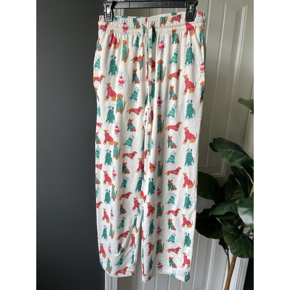Berkshire Home Artist Series Krissy Mast Snow Ski Multi Dog Christmas PJ Pants S